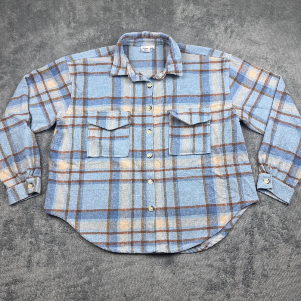 Ford Bronco Plaid Flannel Shirt Women XXL Blue Graphic Back Button Down Shacket